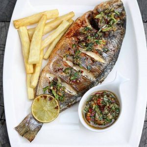 Large Grilled Fish and Fried Yam